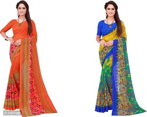 Stylish Fancy Georgette Saree With Blouse Piece Combo For Women Pack Of 2-thumb0