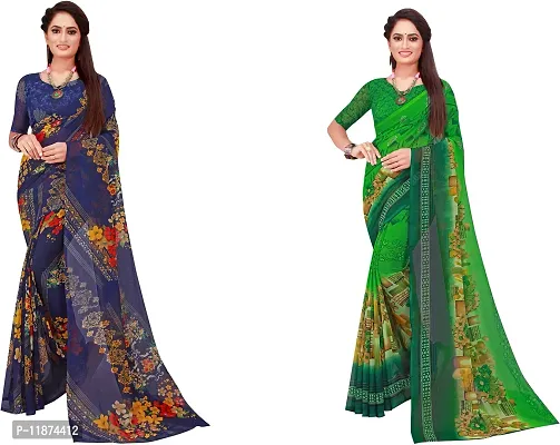 Stylish Fancy Georgette Saree With Blouse Piece Combo For Women Pack Of 2-thumb0