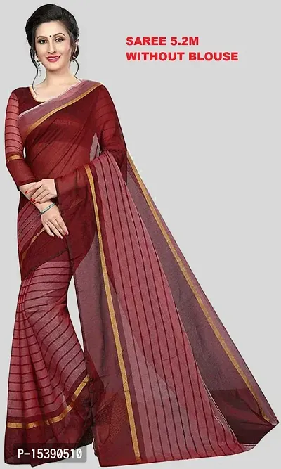 Women  Cotton Silk Striped Daily Wear Saree Without Blouse-thumb0