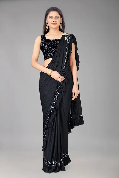 Contemporary Linen Blend Saree with Velvet Sequence Separate Blouse Piece