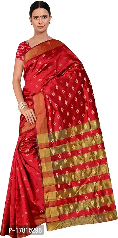 Women Stylish Cotton Blend Striped Saree with Blouse piece