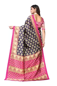 Stylish Navy Blue Cotton Silk Woven Design Saree with Blouse piece For Women-thumb2