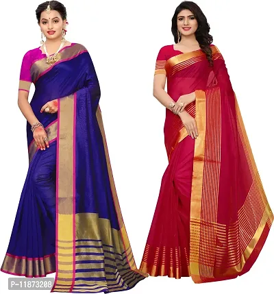 Stylish Fancy Cotton Silk Saree With Blouse Piece Combo For Women Pack Of 2-thumb0