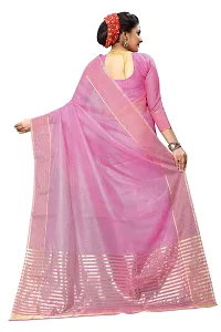 Stylish Pink Cotton Silk Solid Saree with Blouse piece For Women-thumb2