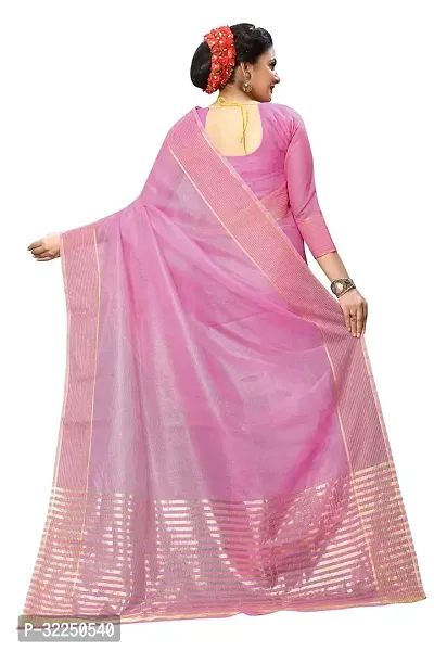 Stylish Pink Cotton Silk Solid Saree with Blouse piece For Women-thumb3