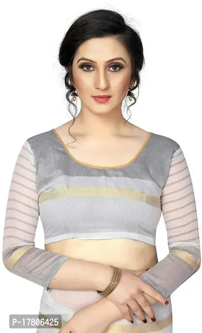 Women Stylish Cotton Silk Striped Saree with Blouse piece-thumb3