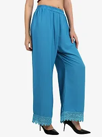 Stunning Turquoise Crepe Woven Design Palazzo For Women-thumb2