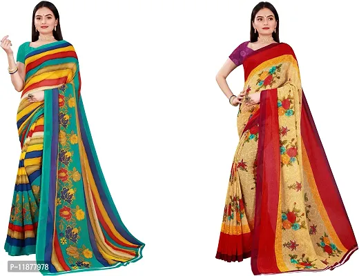 Stylish Fancy Georgette Saree With Blouse Piece Combo For Women Pack Of 2