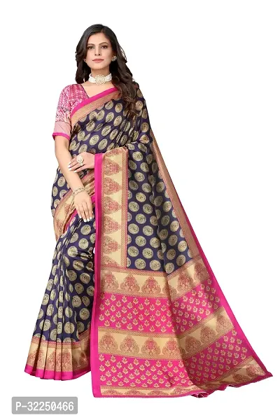 Stylish Navy Blue Cotton Silk Woven Design Saree with Blouse piece For Women