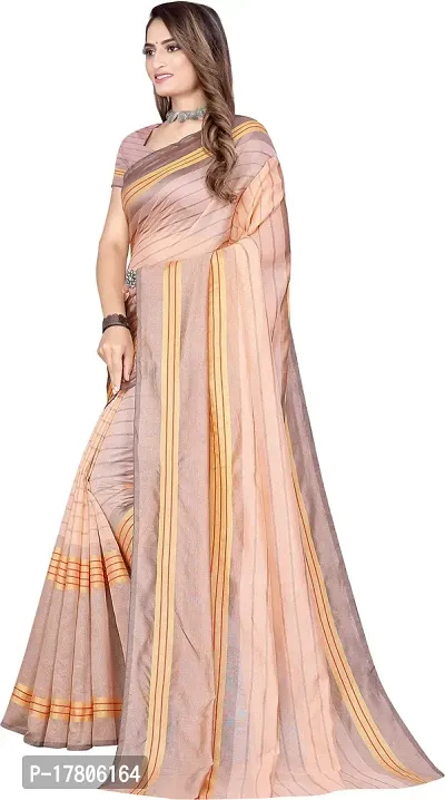 Women Stylish Cotton Silk Striped Saree with Blouse piece-thumb2