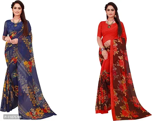 Stylish Fancy Georgette Saree With Blouse Piece Combo For Women Pack Of 2-thumb0