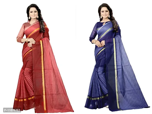 Stylish Fancy Cotton Silk Saree With Blouse Piece Combo For Women Pack Of 2-thumb0