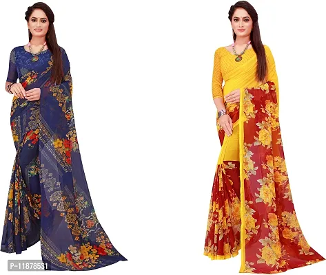 Stylish Fancy Georgette Saree With Blouse Piece Combo For Women Pack Of 2-thumb0