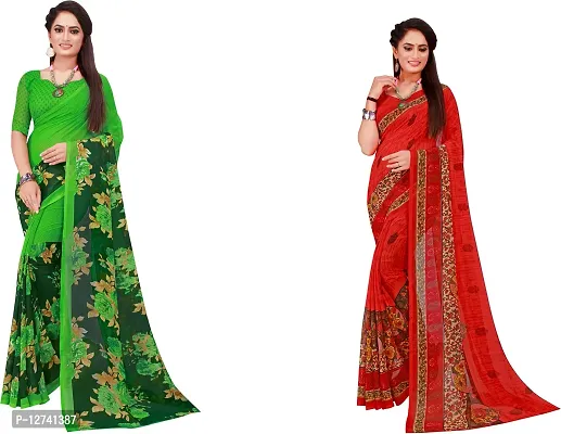 Stylish Fancy Georgette Saree With Blouse Piece For Women Pack Of 2