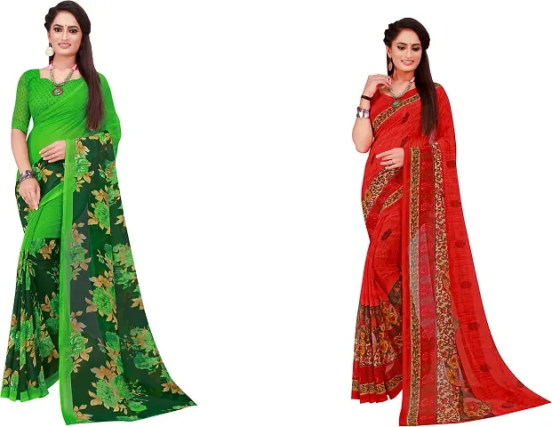 Stylish Georgette Daily Wear Saree with Blouse piece For Women Pack Of 2