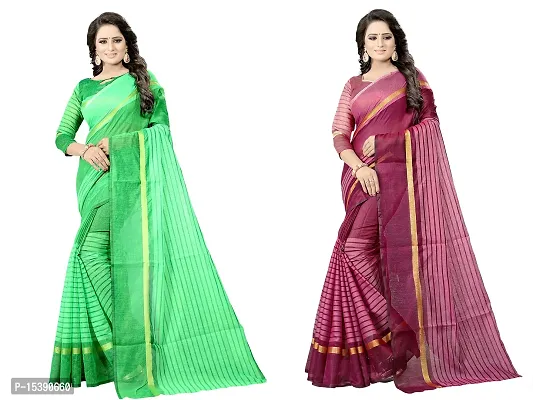 Women  Cotton Silk Striped Daily Wear Saree With Blouse-thumb0