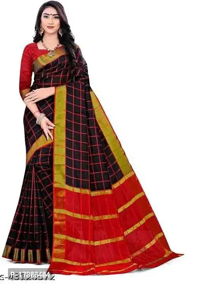 Women Stylish Cotton Blend Self Pattern Saree with Blouse piece-thumb0