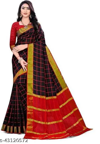 Alluring Cotton Checked Saree with Blouse Piece