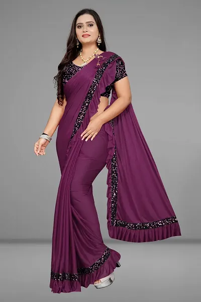 Stylish Lycra Solid Saree with Blouse piece For Women