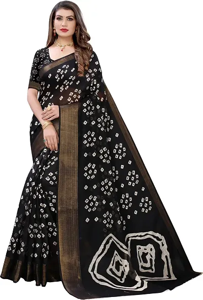 Sanwariya Silks Women's Saree With Unstitched Blouse Piece (Bandhani Black)