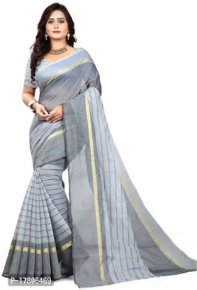 Women Stylish Cotton Silk Striped Saree with Blouse piece-thumb0