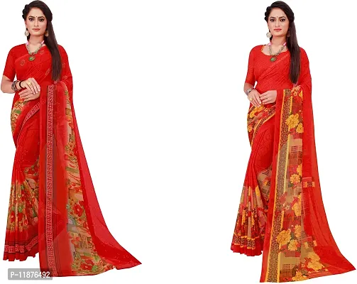 Stylish Fancy Georgette Saree With Blouse Piece Combo For Women Pack Of 2-thumb0