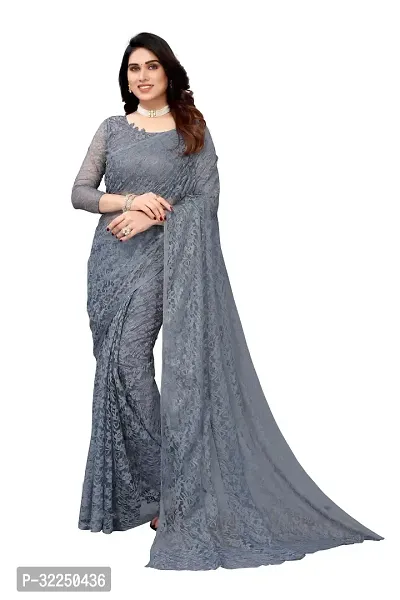 Stylish Grey Cotton Silk Solid Saree with Blouse piece For Women