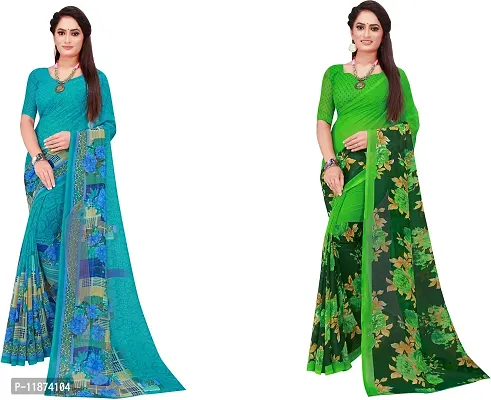 Stylish Fancy Georgette Saree With Blouse Piece Combo For Women Pack Of 2-thumb0