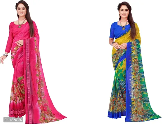 Stylish Fancy Georgette Saree With Blouse Piece Combo For Women Pack Of 2-thumb0