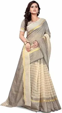 Women Stylish Cotton Silk Striped Saree with Blouse piece-thumb1