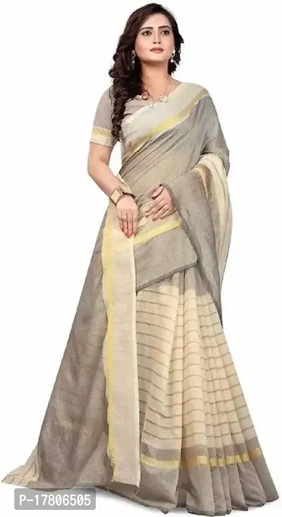 Women Stylish Cotton Silk Striped Saree with Blouse piece-thumb2