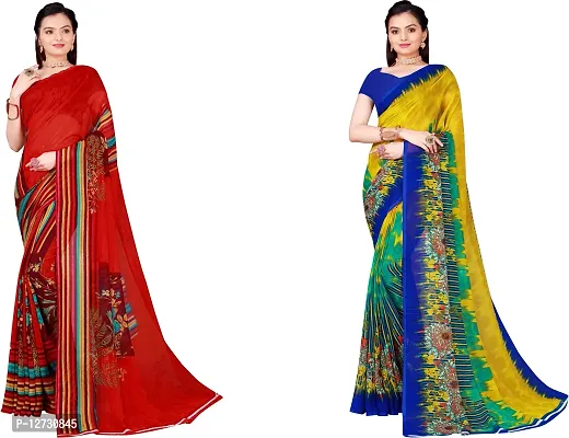 Stylish Fancy Georgette Saree With Blouse Piece For Women Pack Of 2