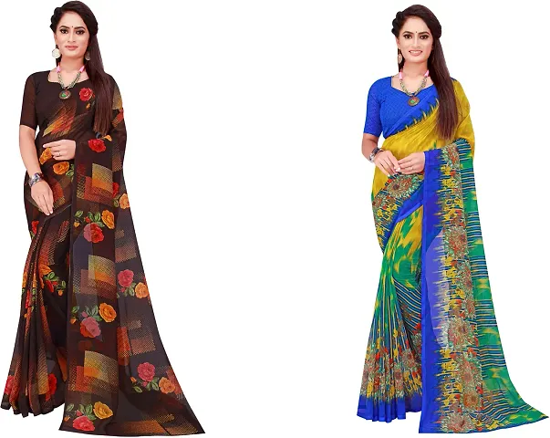 Beautiful Georgette Saree With Blouse Piece Pack Of 2