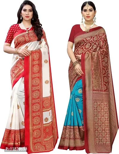 Stylish Fancy Cotton Silk Saree With Blouse Piece Combo For Women Pack Of 2