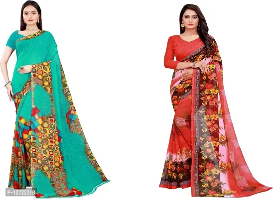 Stylish Fancy Georgette Saree With Blouse Piece For Women Pack Of 2-thumb0