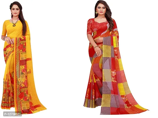 Stylish Fancy Georgette Saree With Blouse Piece For Women Pack Of 2-thumb0