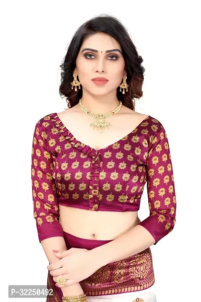 Stylish Wine Cotton Silk Woven Design Saree with Blouse piece For Women-thumb4