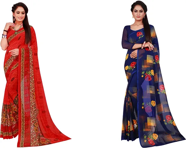 Stylish Fancy Georgette Saree With Blouse Piece Combo For Women Pack Of 2