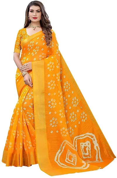 Attractive Bandhani Zari Border Saree with Blouse piece