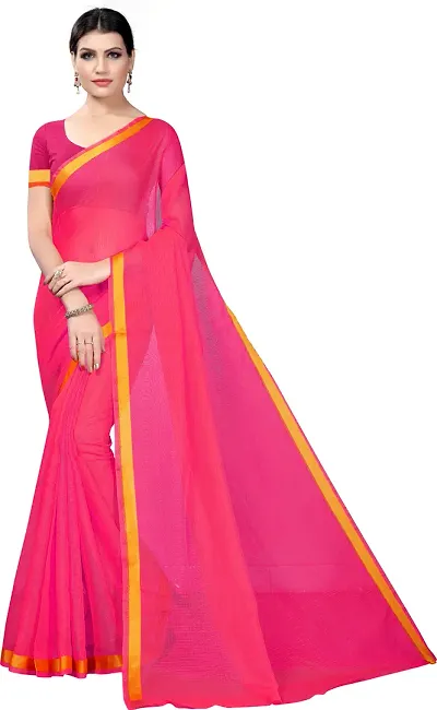 Vichitra Silk Solid Jacquard Lace Border Sarees with Blouse piece