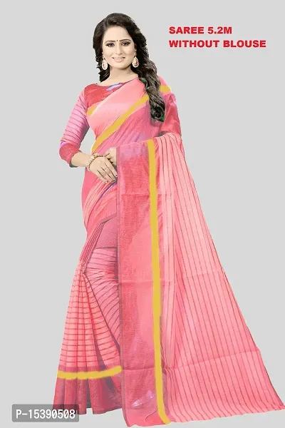 Women  Cotton Silk Striped Daily Wear Saree Without Blouse-thumb0