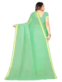 Stylish Green Cotton Silk Solid Saree with Blouse piece For Women-thumb1