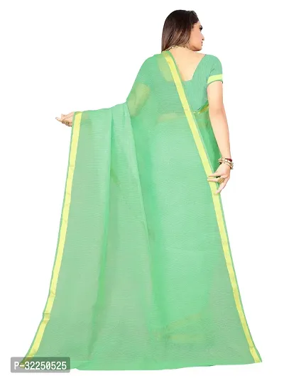 Stylish Green Cotton Silk Solid Saree with Blouse piece For Women-thumb2