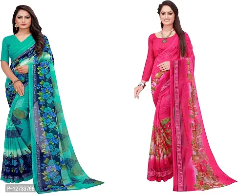 Stylish Fancy Georgette Saree With Blouse Piece For Women Pack Of 2-thumb0