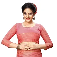 Stylish Peach Cotton Silk Solid Saree with Blouse piece For Women-thumb3