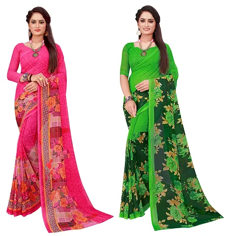 Pack of 2 Georgette Printed Sarees with Blouse piece