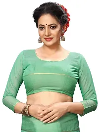 Stylish Green Cotton Silk Solid Saree with Blouse piece For Women-thumb3