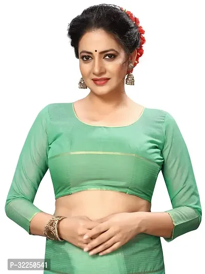 Stylish Green Cotton Silk Solid Saree with Blouse piece For Women-thumb4