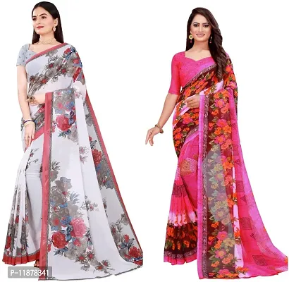 Stylish Fancy Georgette Saree With Blouse Piece Combo For Women Pack Of 2-thumb0