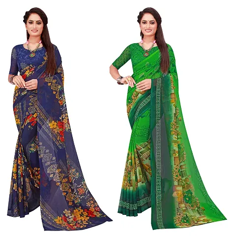 Stylish Fancy Georgette Saree With Blouse Piece Combo For Women Pack Of 2